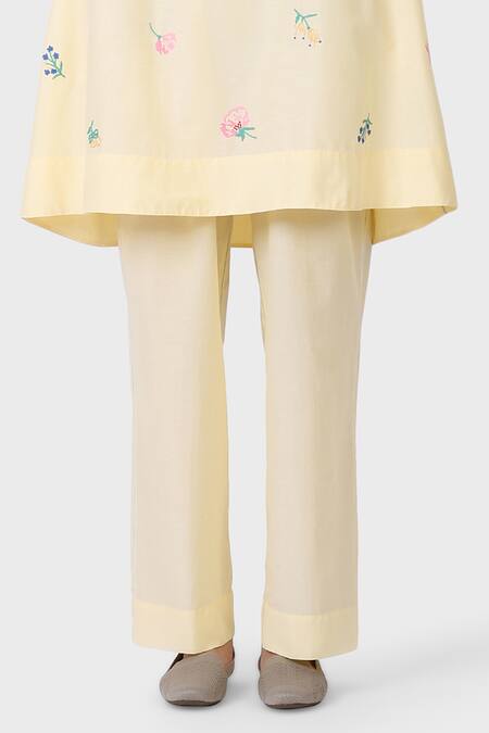 Laite Beige Cotton, Silk Embroidery V-neck Lake Garden Thread Tunic With Pant Online at Aza Fashions Laite_Beige Cotton, Silk Embroidery V-neck Lake Garden Thread Tunic With Pant _Online_at_Aza_Fashions