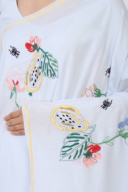 Buy_Laite_Blue Cotton, Silk Embroidery Pear Garden Thread Saree _Online_at_Aza_Fashions