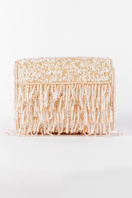 Shop_Ginn And Tonik_Peach Embellished Bead Bag _at_Aza_Fashions
