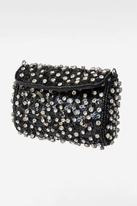 Ginn And Tonik_Black Embellished Sequin Jewel Bag _Online_at_Aza_Fashions