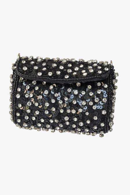 Buy_Ginn And Tonik_Black Embellished Sequin Jewel Bag _Online_at_Aza_Fashions