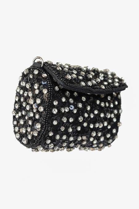 Shop_Ginn And Tonik_Black Embellished Sequin Jewel Bag _Online_at_Aza_Fashions
