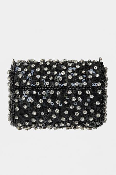 Ginn And Tonik_Black Embellished Sequin Jewel Bag _at_Aza_Fashions