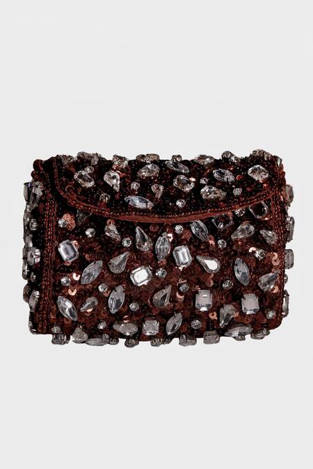 Buy_Ginn And Tonik_Brown Embellished Jewel Bag _Online_at_Aza_Fashions