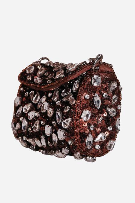 Shop_Ginn And Tonik_Brown Embellished Jewel Bag _Online_at_Aza_Fashions