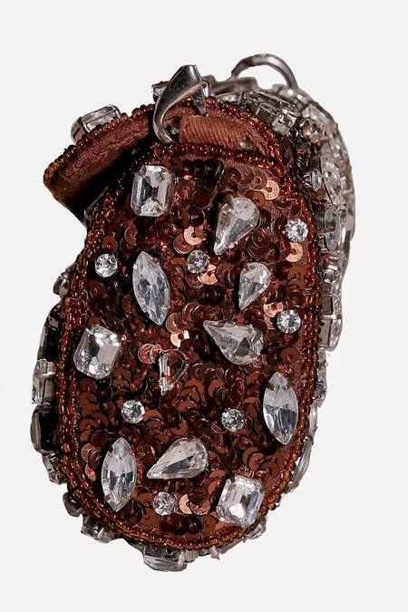 Ginn And Tonik_Brown Embellished Jewel Bag _at_Aza_Fashions