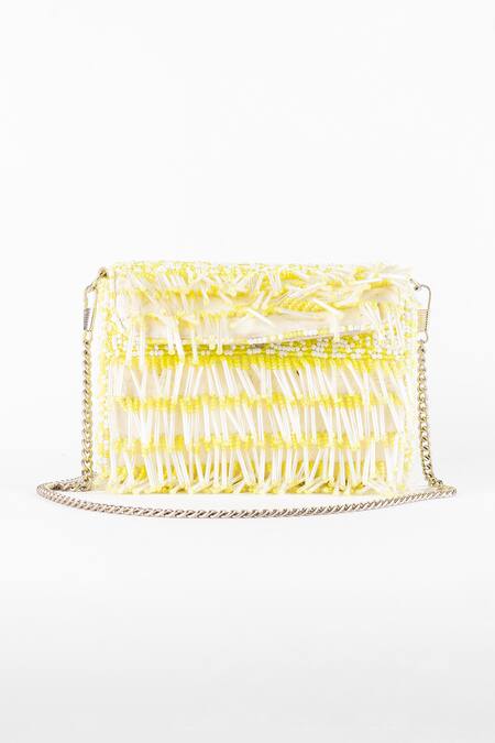 Ginn And Tonik_Green Embellished Layered Tasselled Sling Bag _Online_at_Aza_Fashions