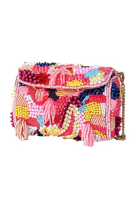Buy_Ginn And Tonik_Pink Embellished Bead Mosaic Sling Bag _Online_at_Aza_Fashions
