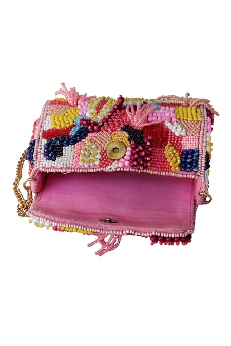 Buy_Ginn And Tonik_Pink Embellished Bead Mosaic Sling Bag 