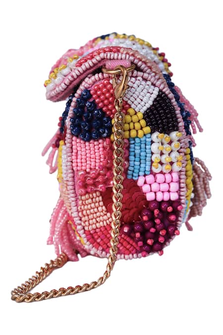 Shop_Ginn And Tonik_Pink Embellished Bead Mosaic Sling Bag 