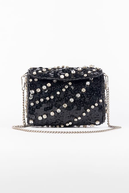 GINN AND TONIK Black Embellished Jewel Stripe Sling Bag 