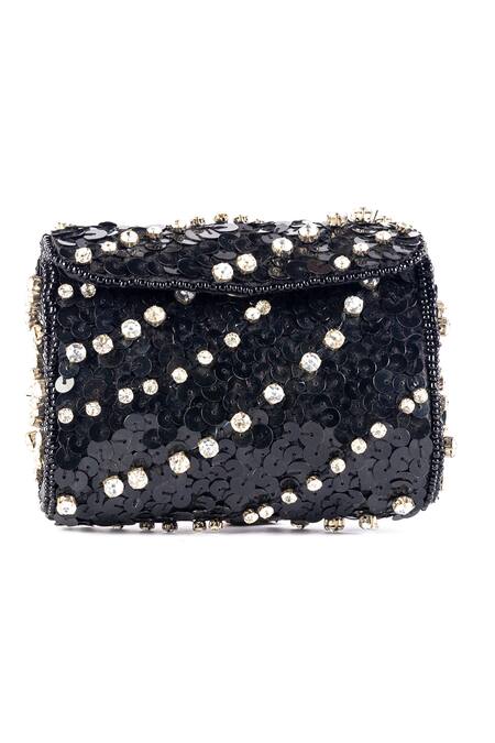 Ginn And Tonik_Black Embellished Jewel Stripe Sling Bag _Online_at_Aza_Fashions