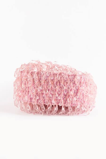 Ginn And Tonik_Pink Embellished Crystal Sequin Tassel Handbag_Online_at_Aza_Fashions