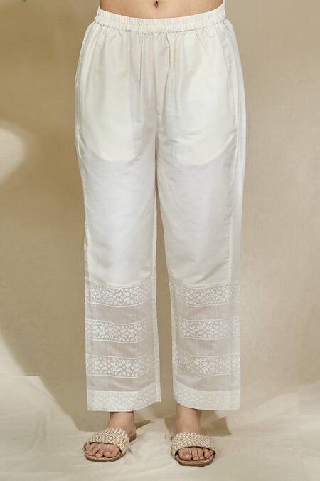 The Home Affair White Cotton, Mirrors, Embroidery Blossom Print Kurta Pant Set at Aza Fashions The Home Affair_White Cotton, Mirrors, Embroidery Blossom Print Kurta Pant Set _at_Aza_Fashions