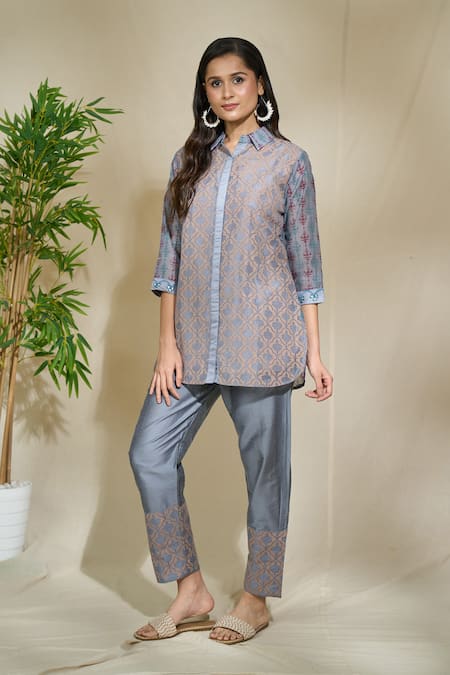 The Home Affair Jaal Print Short Kurta Pant Set 