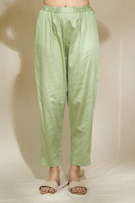 The Home Affair Green Chanderi Cotton Collared Floral Jaal Print Short Kurta Pant Set Online at Aza Fashions The Home Affair_Green Chanderi Cotton Collared Floral Jaal Print Short Kurta Pant Set _Online_at_Aza_Fashions