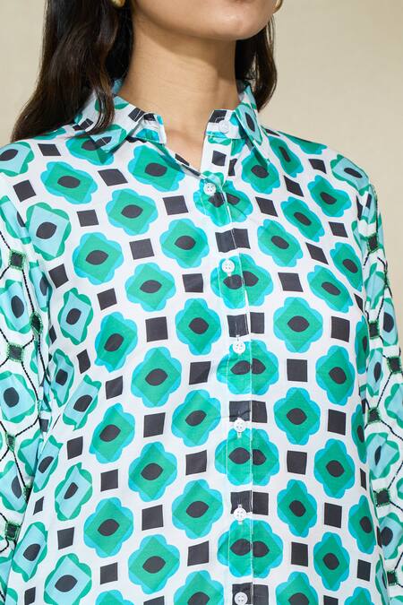 The Home Affair Blue Cotton Retro Print Cape Kurta With Pant at Aza Fashions The Home Affair_Blue Cotton Retro Print Cape Kurta With Pant _at_Aza_Fashions
