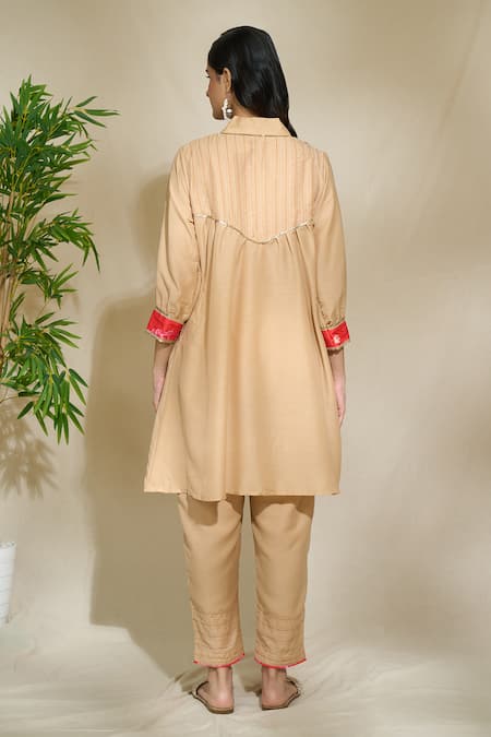 Shop The Home Affair Beige Cotton Sequins, Embroidery V-neck Placement Tunic With Pant at Aza Fashions Shop_The Home Affair_Beige Cotton Sequins, Embroidery V-neck Placement Tunic With Pant _at_Aza_Fashions