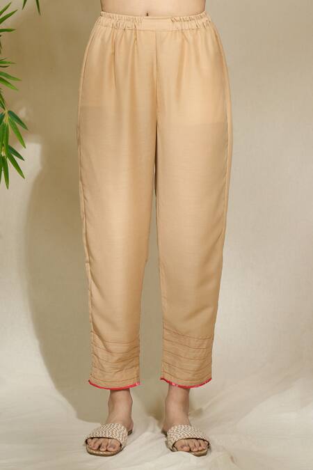 Buy The Home Affair Beige Cotton Sequins, Embroidery V-neck Placement Tunic With Pant Online at Aza Fashions Buy_The Home Affair_Beige Cotton Sequins, Embroidery V-neck Placement Tunic With Pant _Online_at_Aza_Fashions