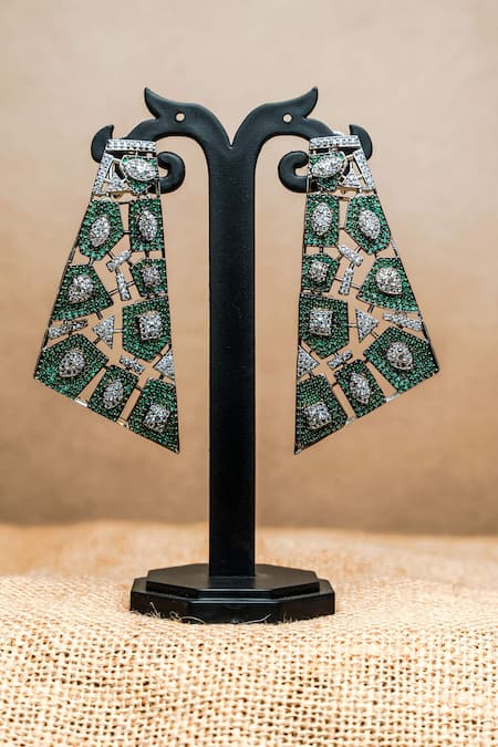 Shop Nayaab By Sonia Gold Plated Crystals, Stones Enchanted Forest Geometric Studded Earrings at Aza Fashions Shop_Nayaab By Sonia_Gold Plated Crystals, Stones Enchanted Forest Geometric Studded Earrings _at_Aza_Fashions