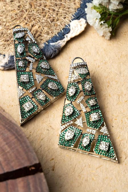 Nayaab By Sonia Gold Plated Crystals, Stones Enchanted Forest Geometric Studded Earrings Online at Aza Fashions Nayaab By Sonia_Gold Plated Crystals, Stones Enchanted Forest Geometric Studded Earrings _Online_at_Aza_Fashions