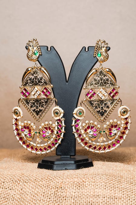 Nayaab By Sonia Gauri Rani Stone Studded Geometric Chandbalis 