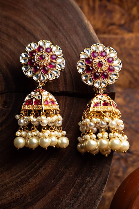 Nayaab by Sonia Gulab Studded Floral Jhumka 