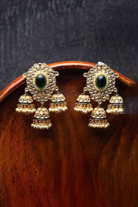 Nayaab By Sonia Gold Plated Harit Rani Polki Studded Jhumka Online at Aza Fashions Nayaab By Sonia_Gold Plated Harit Rani Polki Studded Jhumka _Online_at_Aza_Fashions
