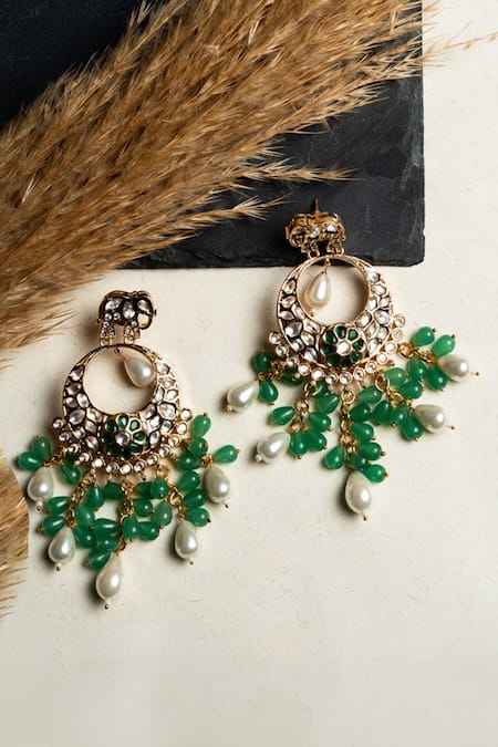 Nayaab by Sonia Hathi Panna Stone Tassel Chandbalis 