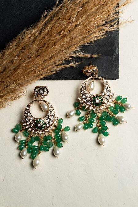 Buy Nayaab By Sonia Gold Plated Zari, Diamonds, Stones Hathi Panna Tassel Chandbalis Online at Aza Fashions Buy_Nayaab By Sonia_Gold Plated Zari, Diamonds, Stones Hathi Panna Tassel Chandbalis _Online_at_Aza_Fashions