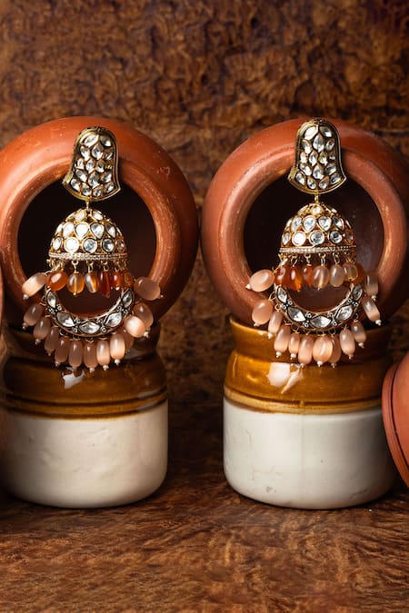 Nayaab by Sonia Nawabi Polki Studded Chandbali Jhumkas 