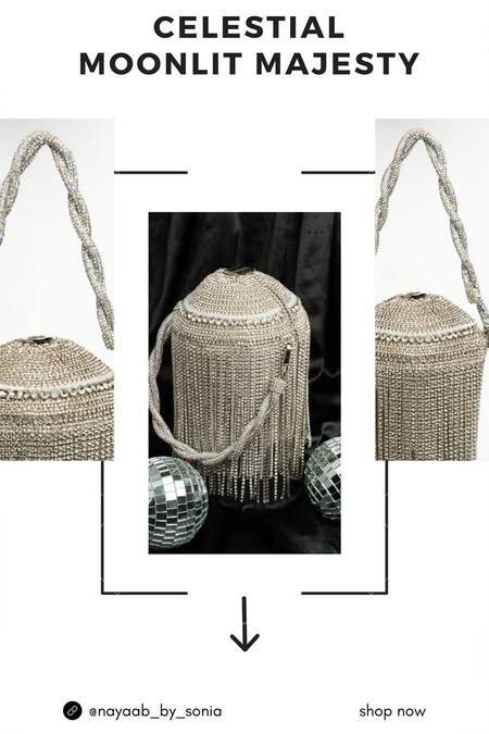 Nayaab By Sonia Silver Diamonds Celestial Moonlit Majesty Diamante Potli Bag at Aza Fashions Nayaab By Sonia_Silver Diamonds Celestial Moonlit Majesty Diamante Potli Bag _at_Aza_Fashions