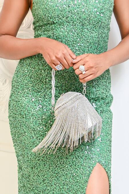 Buy Nayaab By Sonia Silver Diamonds Celestial Moonlit Majesty Diamante Potli Bag Buy_Nayaab By Sonia_Silver Diamonds Celestial Moonlit Majesty Diamante Potli Bag