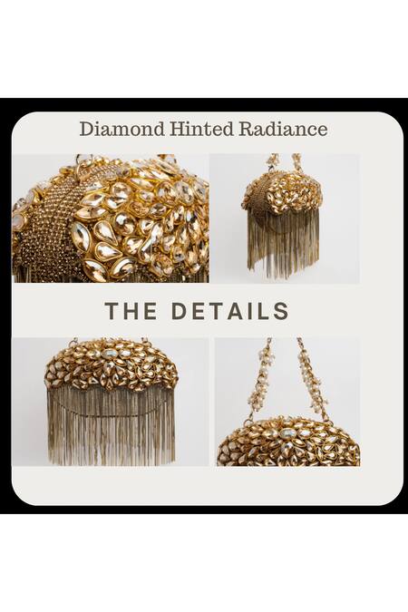 Nayaab By Sonia Gold Stones Diamond Hinted Radiance Embellished Potli Online at Aza Fashions Nayaab By Sonia_Gold Stones Diamond Hinted Radiance Embellished Potli _Online_at_Aza_Fashions