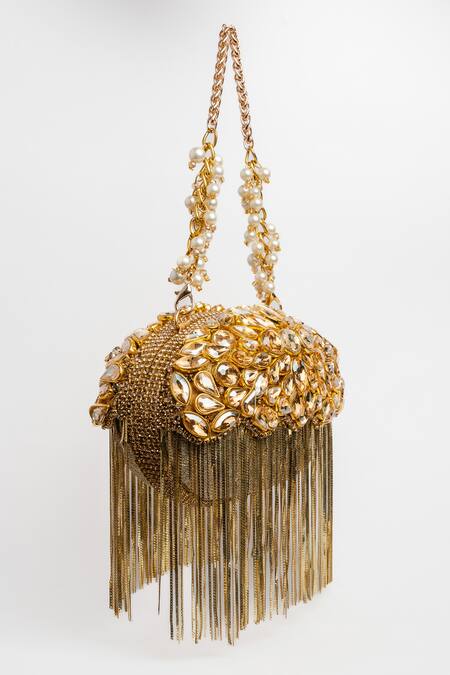 Buy Nayaab By Sonia Gold Stones Diamond Hinted Radiance Embellished Potli Buy_Nayaab By Sonia_Gold Stones Diamond Hinted Radiance Embellished Potli