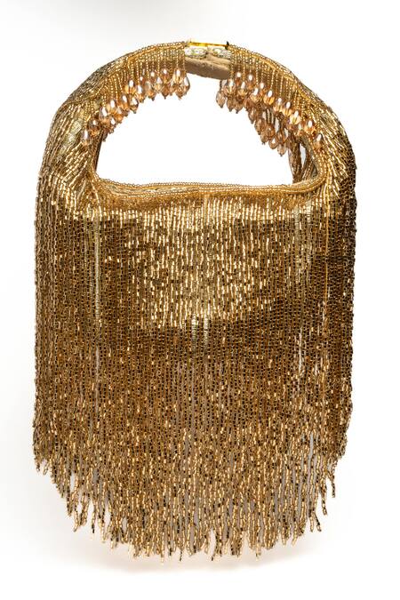 Buy Nayaab By Sonia Gold Beads, Tassels Embellished Sailor Potli Online at Aza Fashions Buy_Nayaab By Sonia_Gold Beads, Tassels Embellished Sailor Potli_Online_at_Aza_Fashions