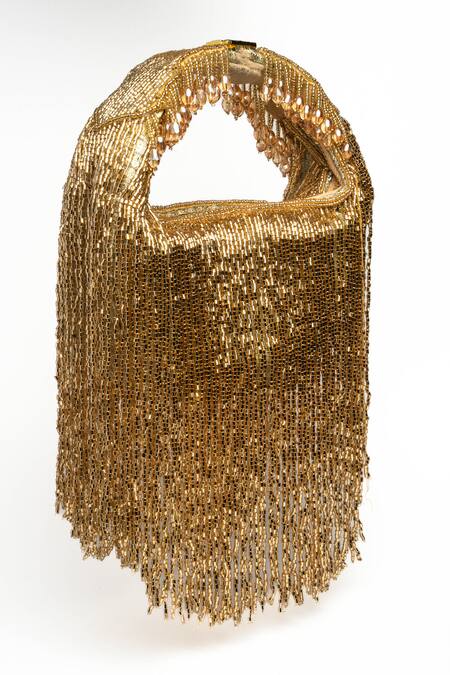 Shop Nayaab By Sonia Gold Beads, Tassels Embellished Sailor Potli Online at Aza Fashions Shop_Nayaab By Sonia_Gold Beads, Tassels Embellished Sailor Potli_Online_at_Aza_Fashions