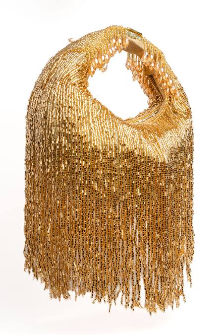 Buy Nayaab By Sonia Gold Beads, Tassels Embellished Sailor Potli Buy_Nayaab By Sonia_Gold Beads, Tassels Embellished Sailor Potli