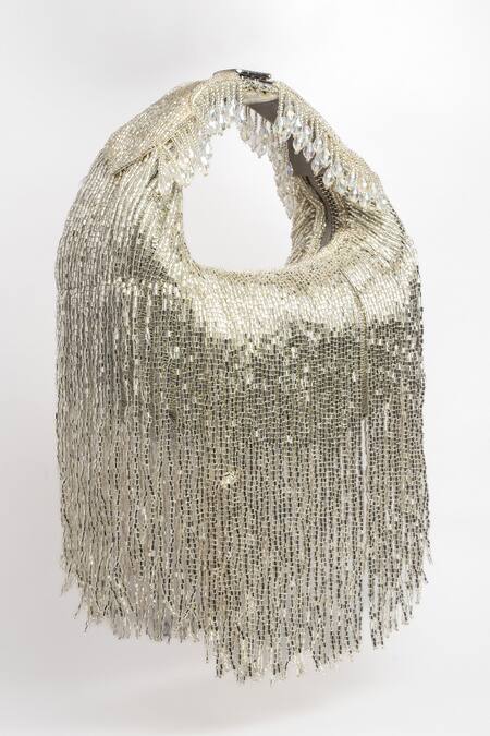 Nayaab By Sonia_Silver Beads, Tassels Embellished Potli _Online_at_Aza_Fashions