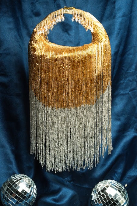 Shop Nayaab By Sonia Silver Beads Tassel Sailor Colorblock Embellished Potli at Aza Fashions Shop_Nayaab By Sonia_Silver Beads Tassel Sailor Colorblock Embellished Potli _at_Aza_Fashions