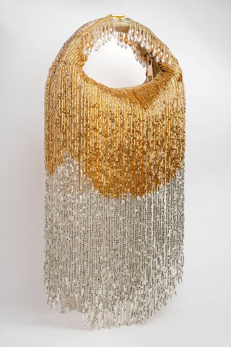 Shop Nayaab By Sonia Silver Beads Tassel Sailor Colorblock Embellished Potli Online at Aza Fashions Shop_Nayaab By Sonia_Silver Beads Tassel Sailor Colorblock Embellished Potli _Online_at_Aza_Fashions