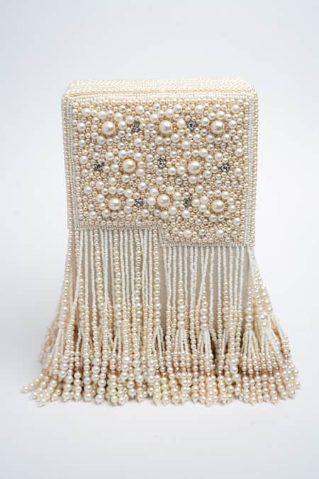 Shop Nayaab By Sonia Off White Pearls Kasse Embroidered Box Clutch at Aza Fashions Shop_Nayaab By Sonia_Off White Pearls Kasse Embroidered Box Clutch _at_Aza_Fashions