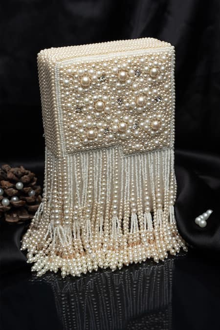 Buy Nayaab By Sonia Off White Pearls Kasse Embroidered Box Clutch Online at Aza Fashions Buy_Nayaab By Sonia_Off White Pearls Kasse Embroidered Box Clutch _Online_at_Aza_Fashions