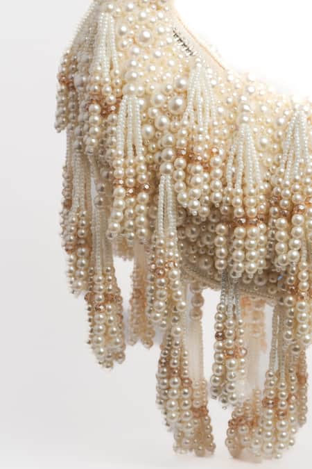 Buy_Nayaab By Sonia_Off White Pearls, Beads And Tasseled Potli Bag _Online_at_Aza_Fashions