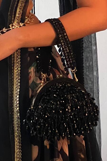 Buy Nayaab By Sonia Black Sequins, Beads And Dangling Clutch Buy_Nayaab By Sonia_Black Sequins, Beads And Dangling Clutch