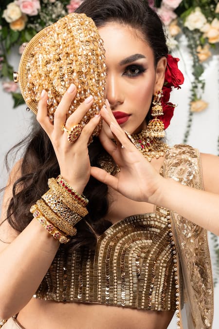 Buy Nayaab By Sonia Gold Sequins, Beads Dangling And Clutch Online at Aza Fashions Buy_Nayaab By Sonia_Gold Sequins, Beads Dangling And Clutch _Online_at_Aza_Fashions