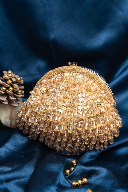 Shop Nayaab By Sonia Gold Sequins, Beads Dangling And Clutch Online at Aza Fashions Shop_Nayaab By Sonia_Gold Sequins, Beads Dangling And Clutch _Online_at_Aza_Fashions