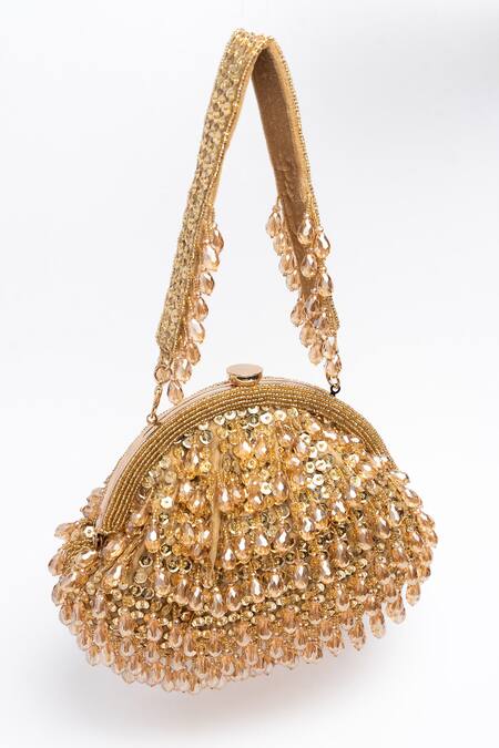 Nayaab By Sonia Gold Sequins, Beads Dangling And Clutch at Aza Fashions Nayaab By Sonia_Gold Sequins, Beads Dangling And Clutch _at_Aza_Fashions