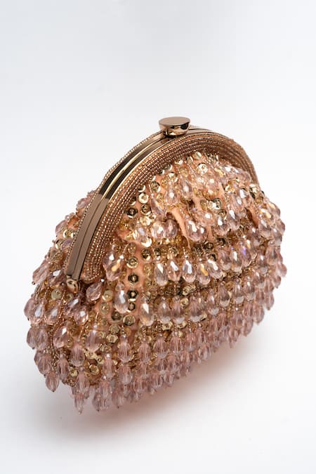 Shop Nayaab By Sonia Pink Sequins, Beads Frame Finish Dangling Clutch Online at Aza Fashions Shop_Nayaab By Sonia_Pink Sequins, Beads Frame Finish Dangling Clutch _Online_at_Aza_Fashions