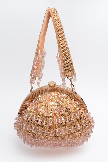 Nayaab By Sonia Pink Sequins, Beads Frame Finish Dangling Clutch at Aza Fashions Nayaab By Sonia_Pink Sequins, Beads Frame Finish Dangling Clutch _at_Aza_Fashions